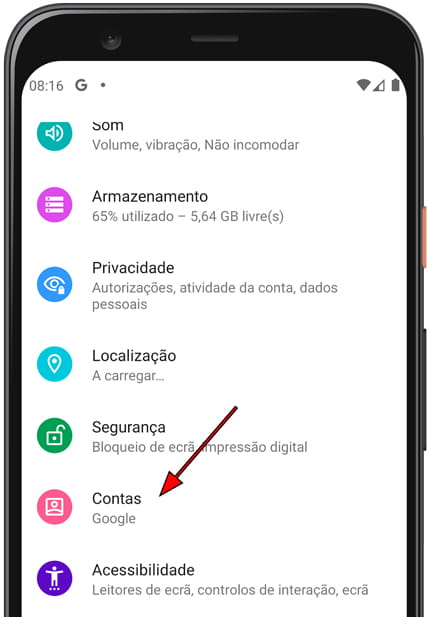 Configurações da conta Android