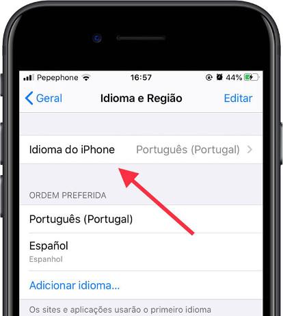 Idioma do iPhone iOS