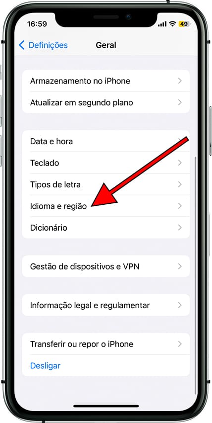 Idioma e região iOS