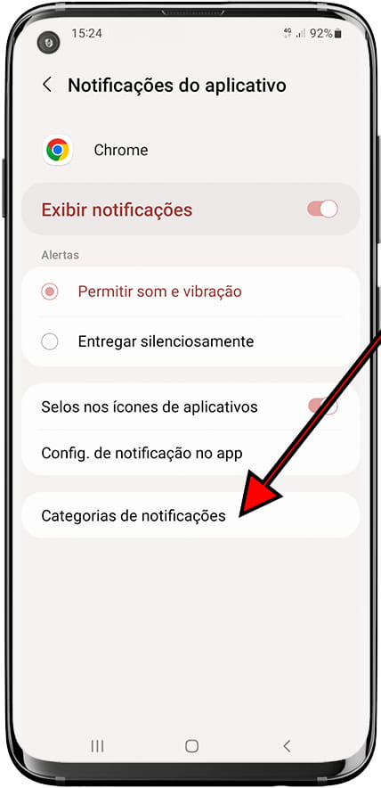 Categorias de notificação Samsung