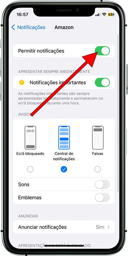 Permitir notificações do iOS
