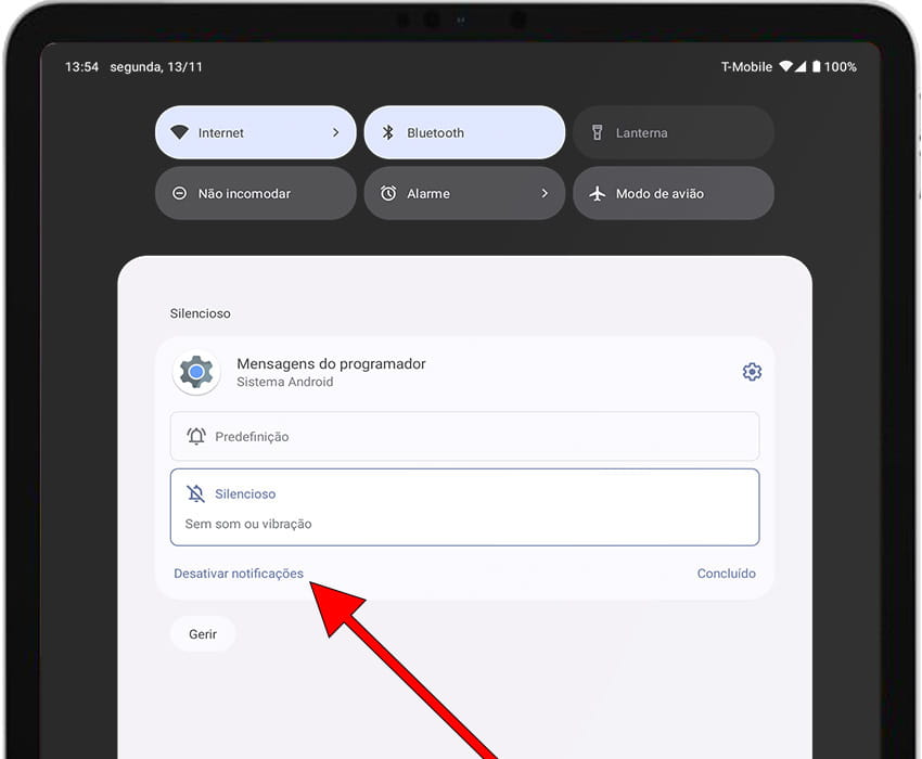 Desative as notificações do Android