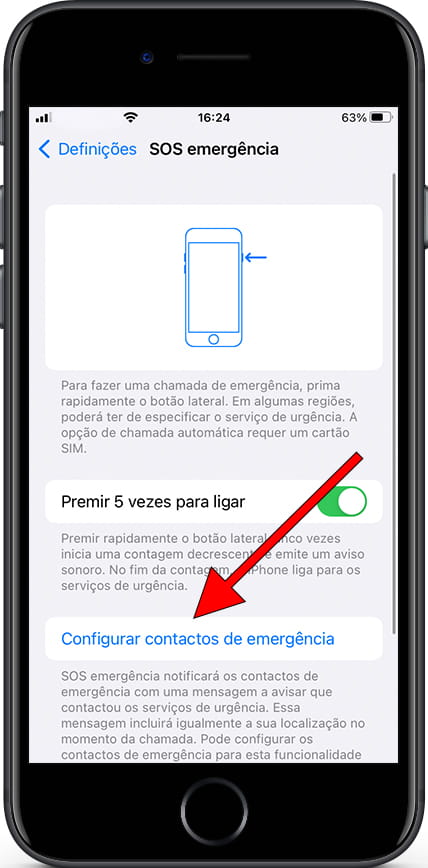 Definir contatos de emergência iPhone 6