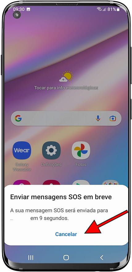 Chamada e mensagem de emergência da Samsung