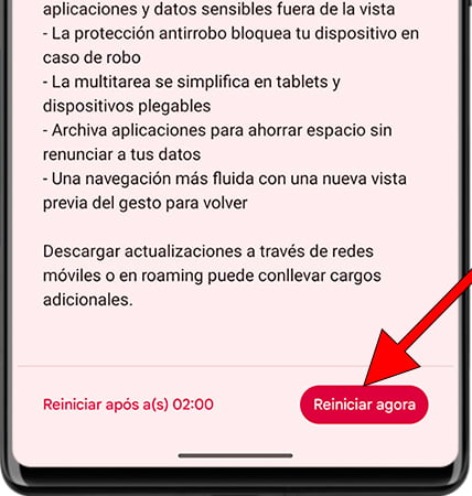 Reiniciar sistema após atualização Android